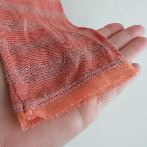 FREE PEOPLE Peach Metallic Striped V-Neck Henley Top - Size S - Picture 12 of 16